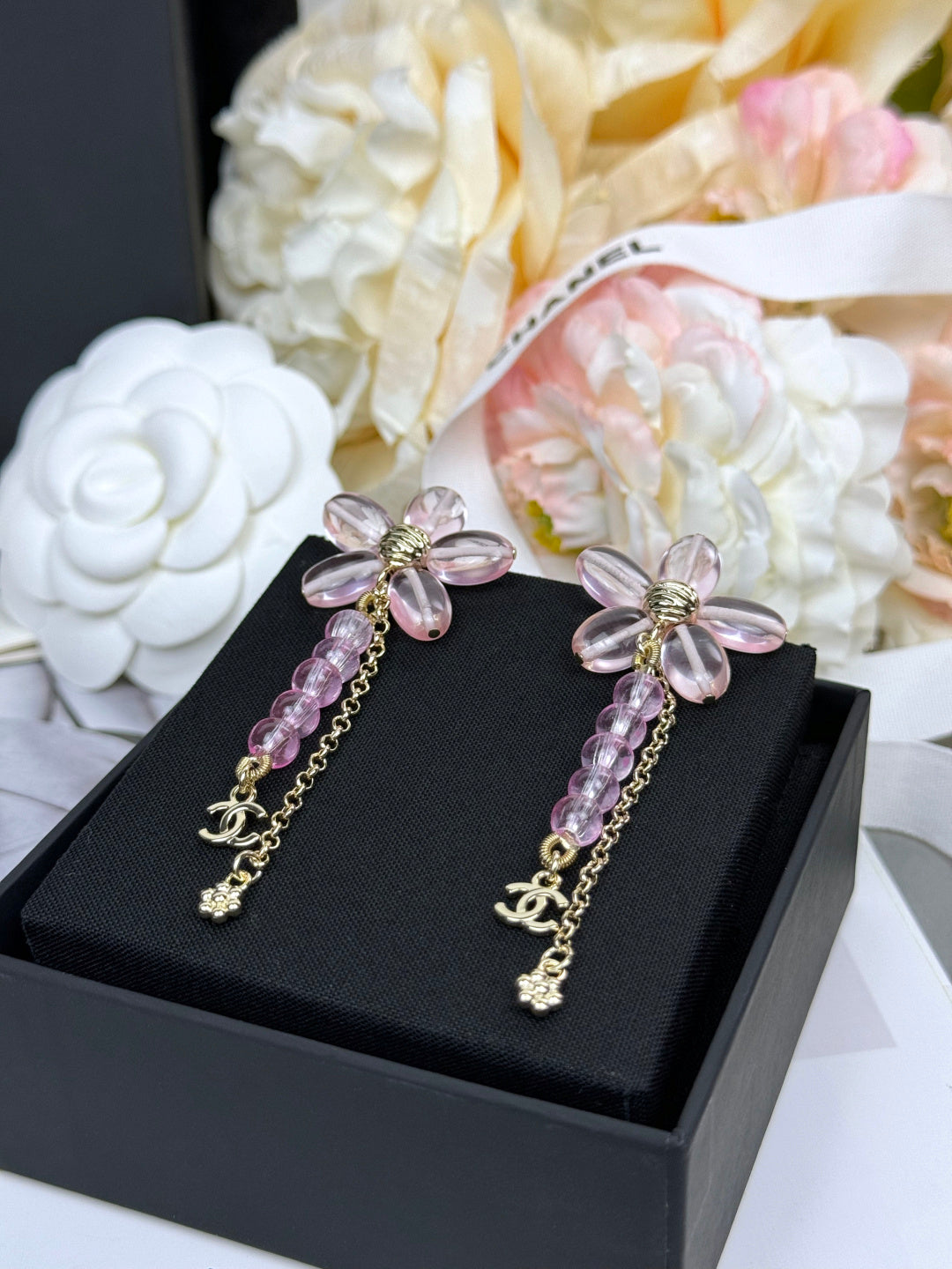 Purple Flower Chain Dangle Earrings
