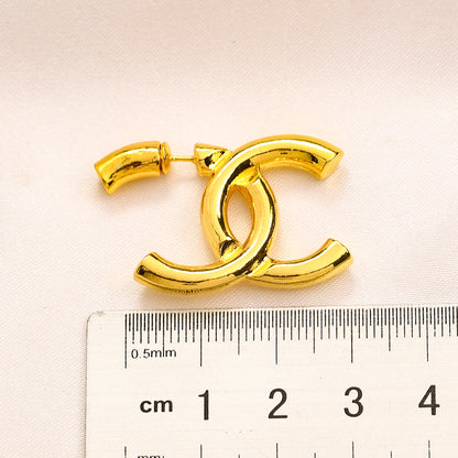 Alloy Polished Interlocking-C Hoop Earrings