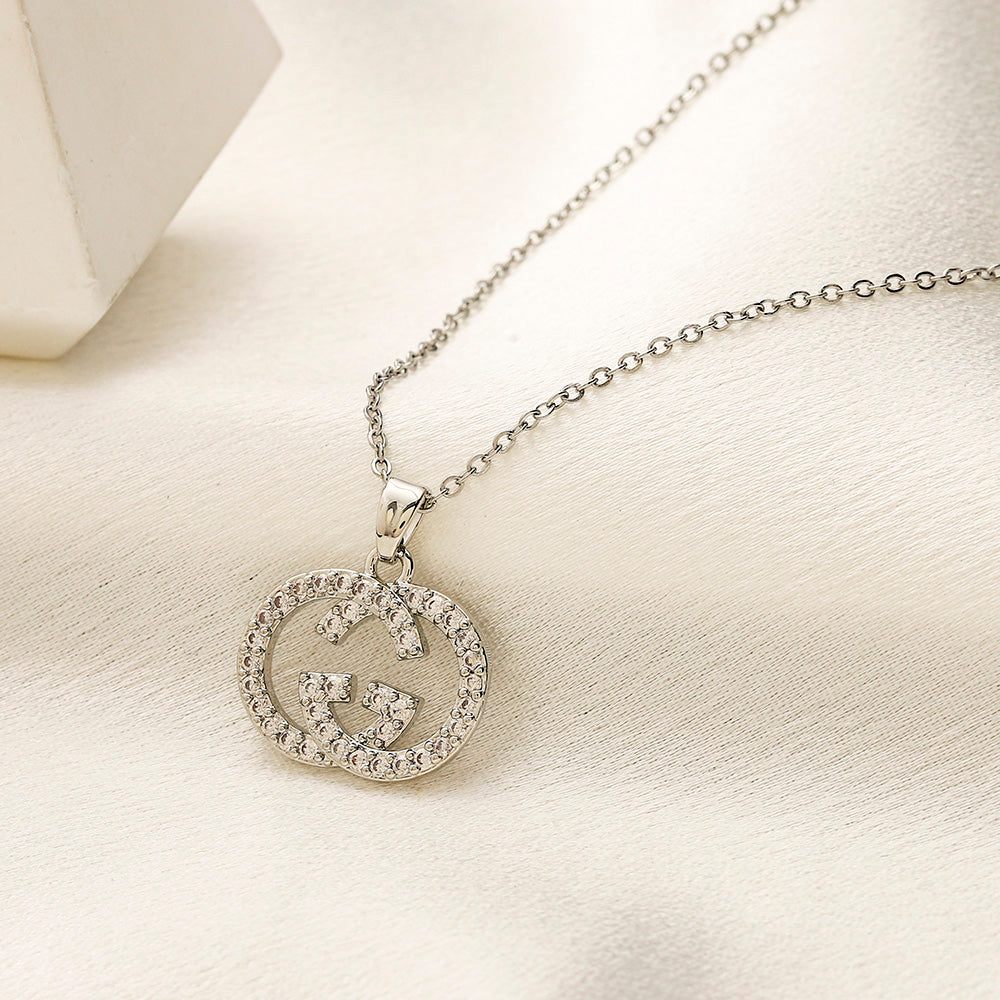 Copper Pave Round Monogram Pendant Necklace
