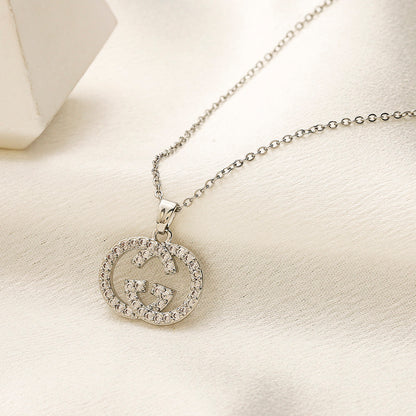 Copper Pave Round Monogram Pendant Necklace