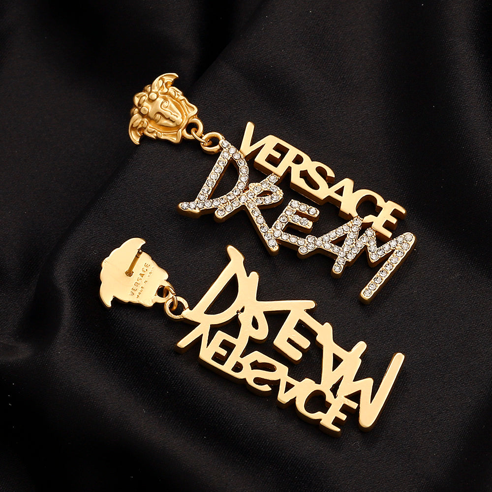 304 Stainless Steel Medusa & Letter Dangle Earrings