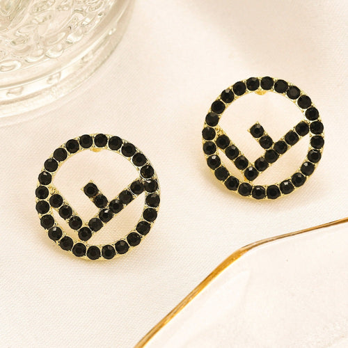 304 Stainless Steel Black Stone Round Stud Earrings