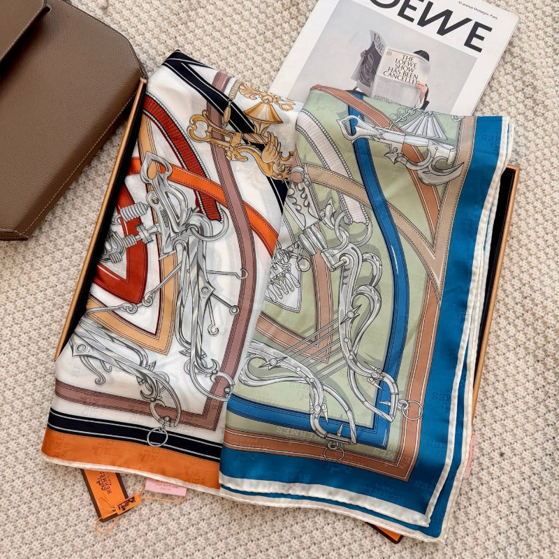 Belt & Buckle Print Square Scarf - 90 x 90 cm