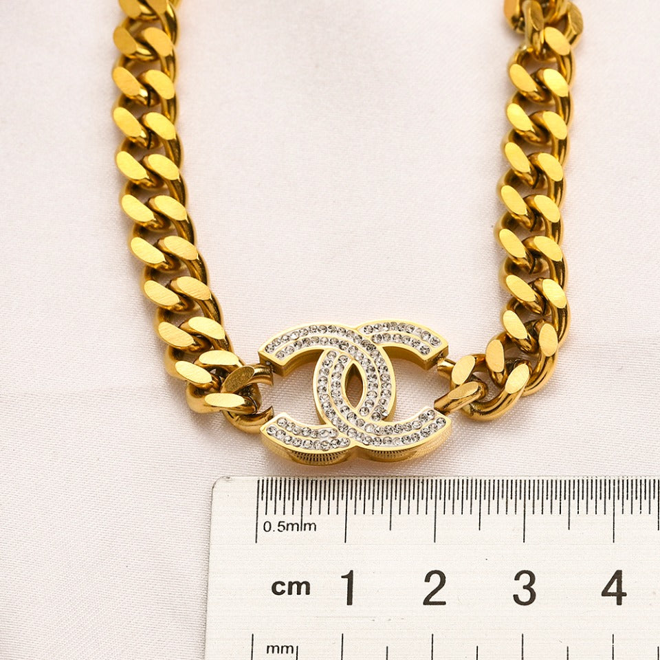 304 Stainless Steel Interlocking-C Curb Chain Bracelet & Necklace - Individual or Set