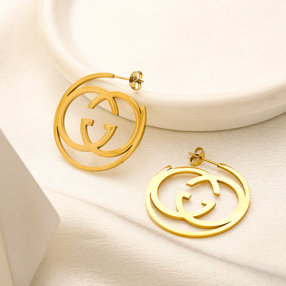 304 Stainless Steel Circular Interlocking-G Hoop Earrings