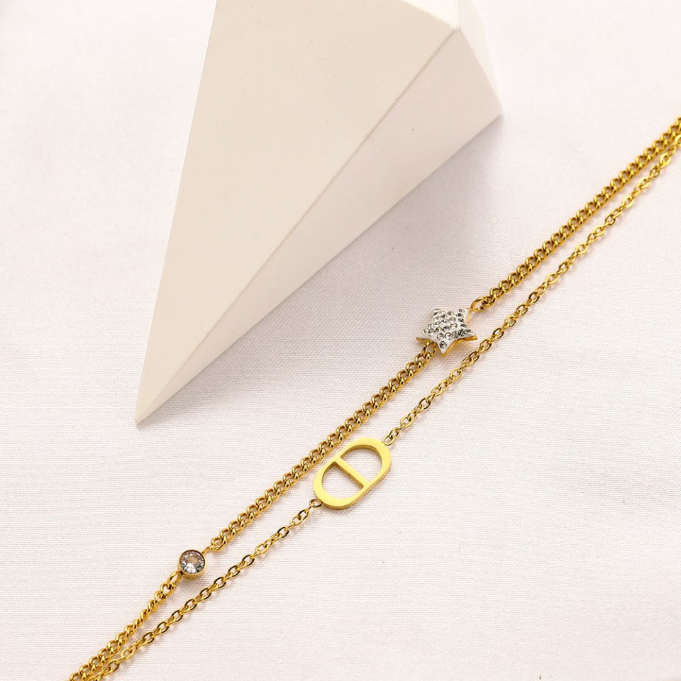 304 Stainless Steel Fine Double-Chain Monogram Bracelet