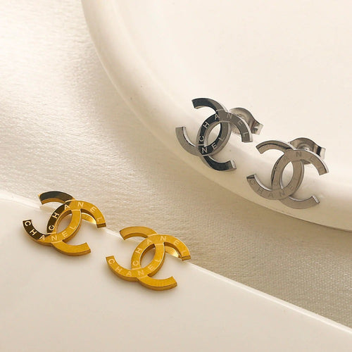 304 Stainless Steel Polished Interlocking-C Hoop Earrings