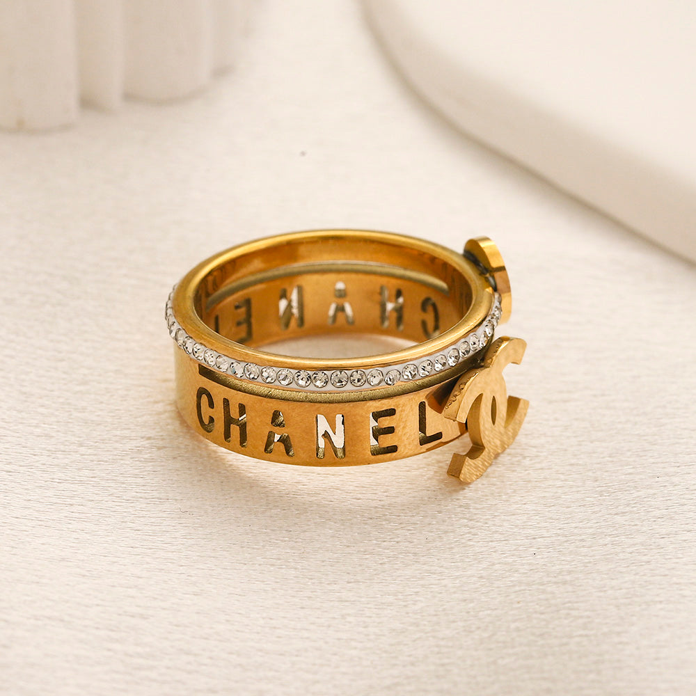 Copper Zirconium Real Gold Plated Ring,Rings Collection、CH*NEL  Series