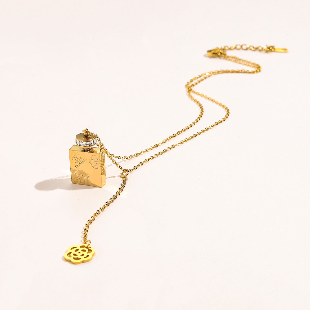 Copper Pave-Accent Perfume Bottle Pendant Necklace