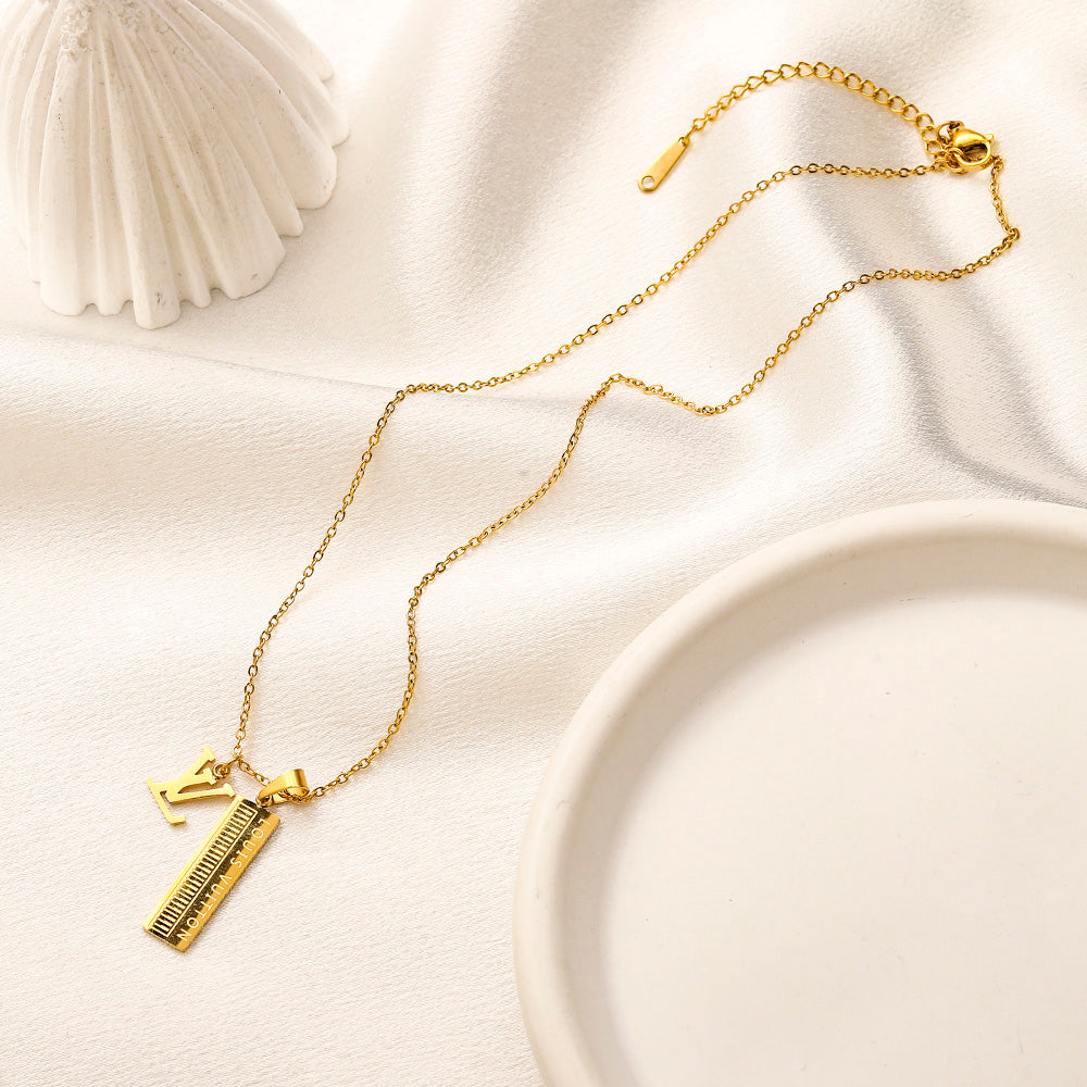 304 Stainless Steel Long Rectangular Tag Monogram Necklace
