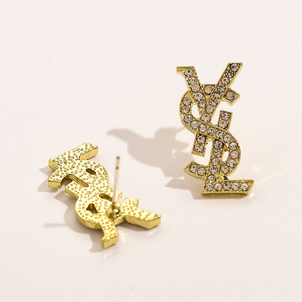 Alloy Pave Statement Monogram Stud Earrings