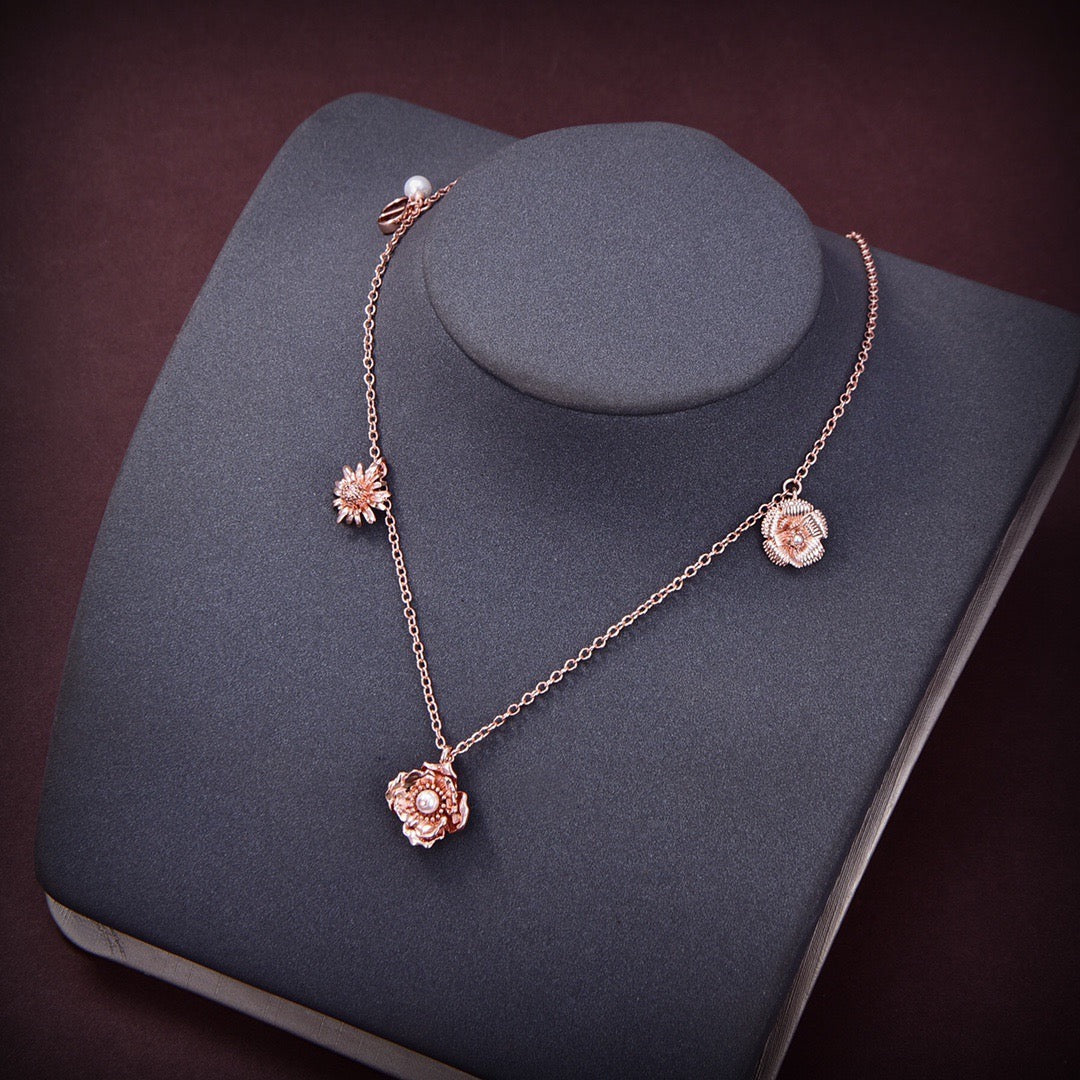 Rose Motif Station Necklace