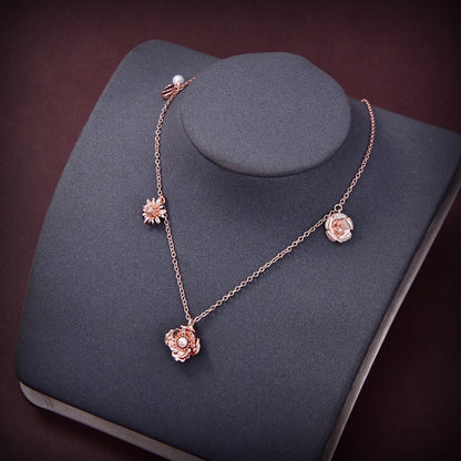 Rose Motif Station Necklace