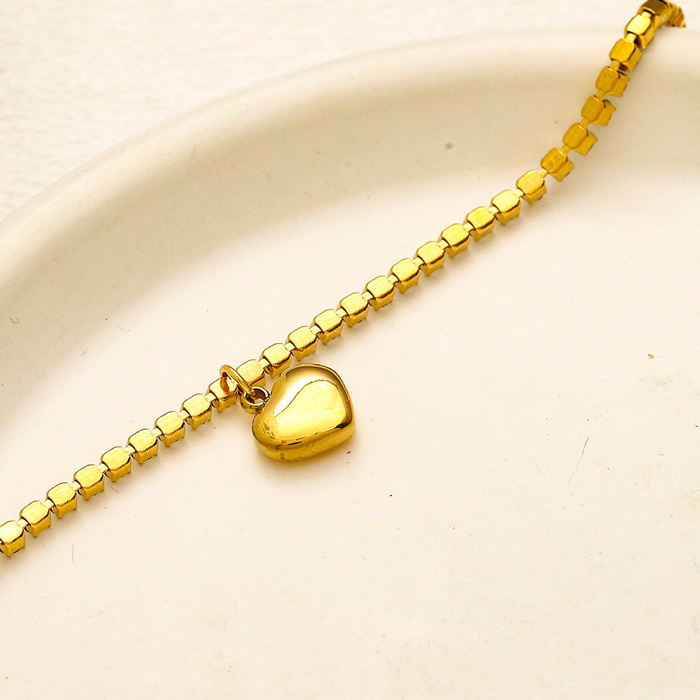 304 Stainless Steel Heart Pendant Stone-Link Bracelet