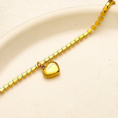 304 Stainless Steel Heart Pendant Stone-Link Bracelet