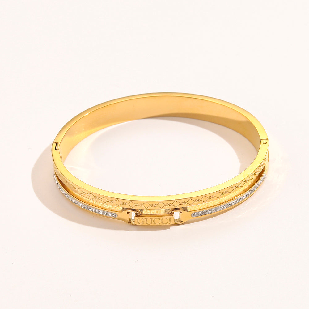 304 Stainless Steel Double-Row Pave Bangle Bracelet