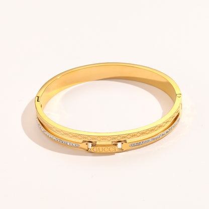 304 Stainless Steel Double-Row Pave Bangle Bracelet