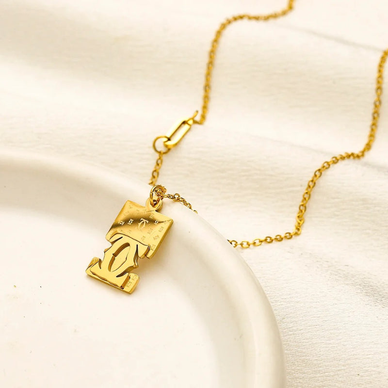 304 Stainless Steel Sculpted Monogram Pendant Necklace
