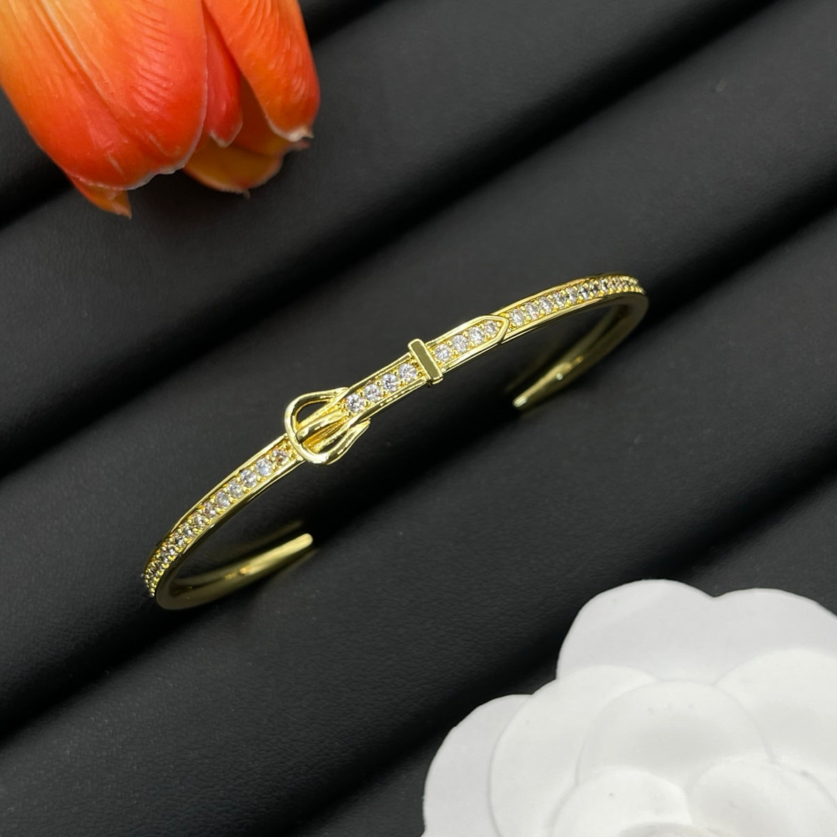 Gold-Tone Pave Buckle Cuff Bracelet