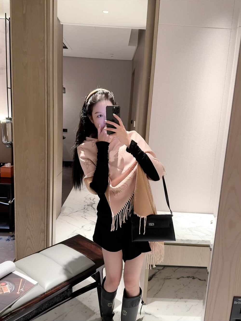 Oversized Floral Monogram Fringed Scarf