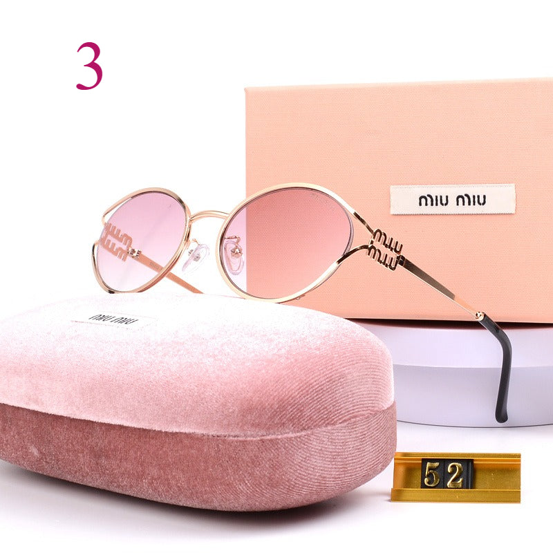 Oval Metal-Frame Sunglasses with Decorative Hinges