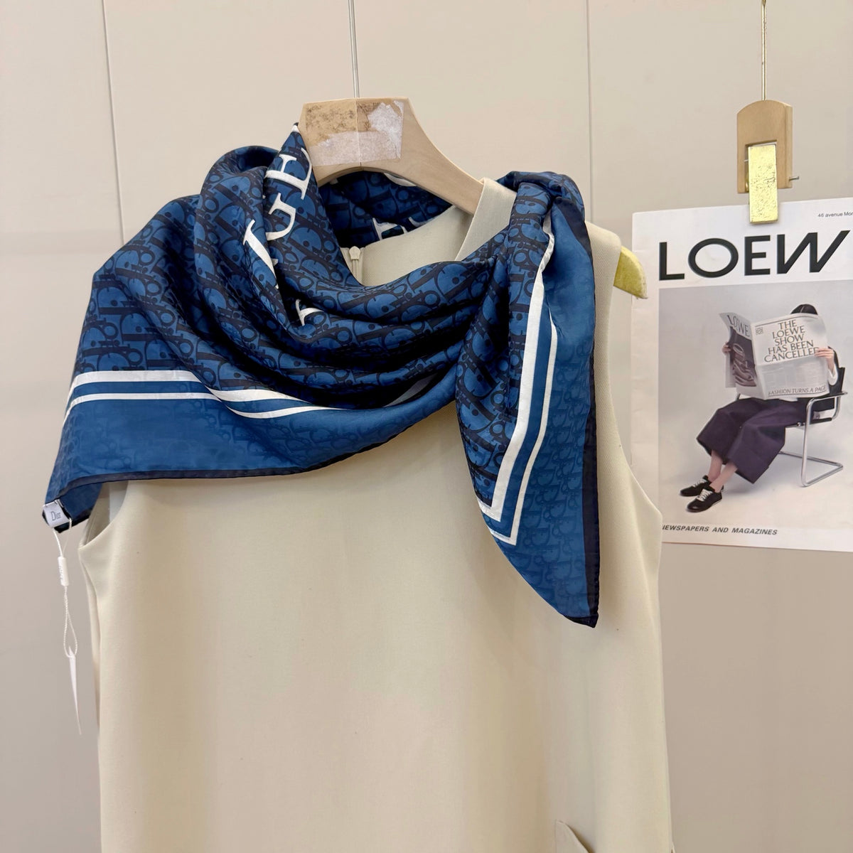 Striped Border Monogram Square Scarf - 90 x 90 cm