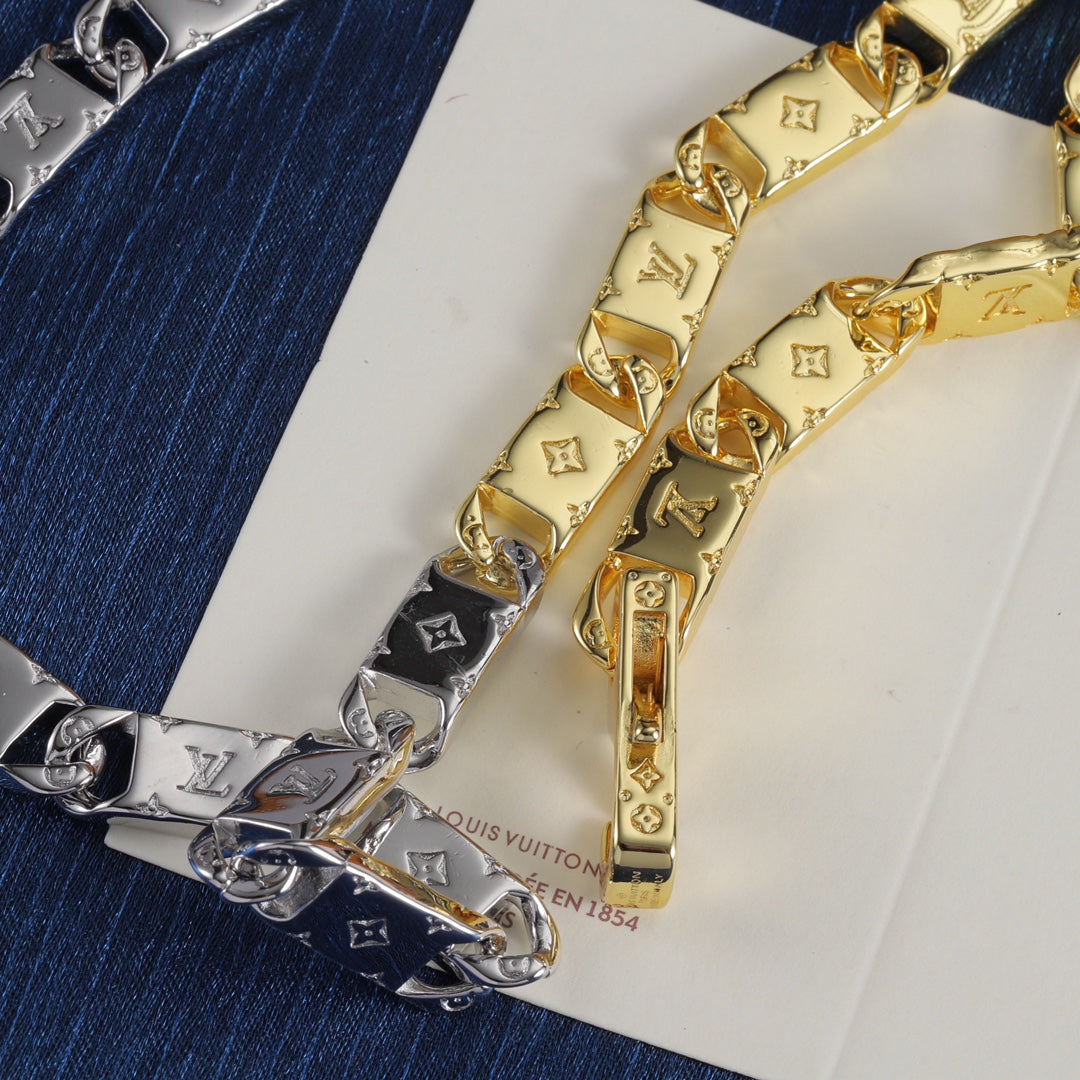 Two-Tone Engraved Link Necklace
