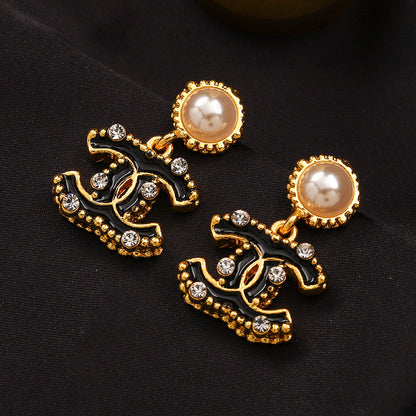 304 Stainless Steel Pearl-Effect Interlocking-C Drop Earrings