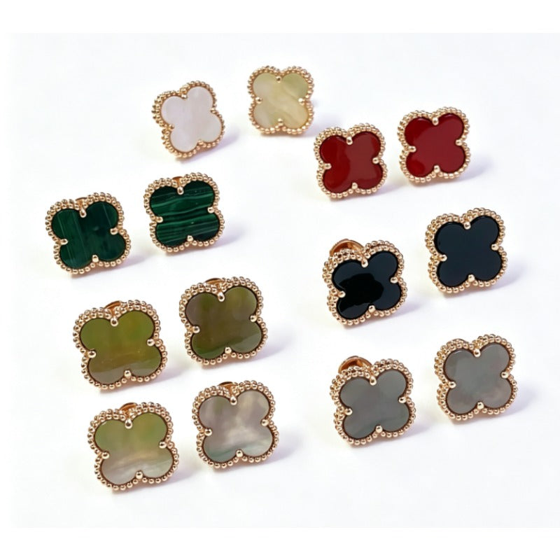 Beaded-Edge Quatrefoil Stud Earrings