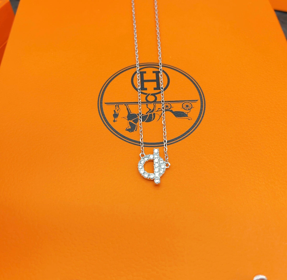 Pave Ring & Safety-Pin Pendant Necklace