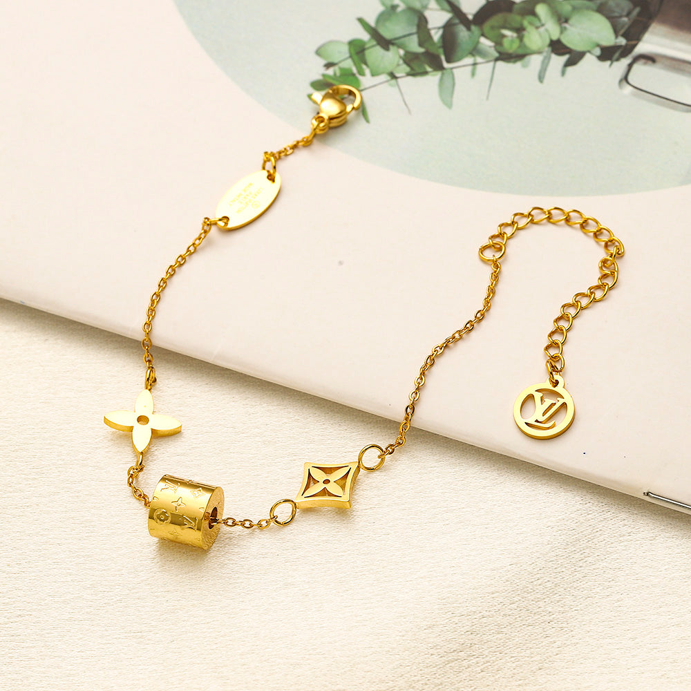 304 Stainless Steel Padlock & Floral Charm Bracelet & Necklace - Individual or Set