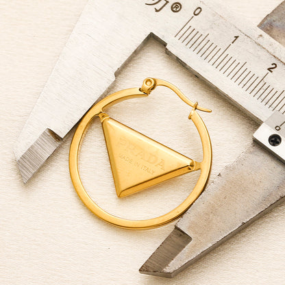 304 Stainless Steel Triangle Frame Hoop Earrings