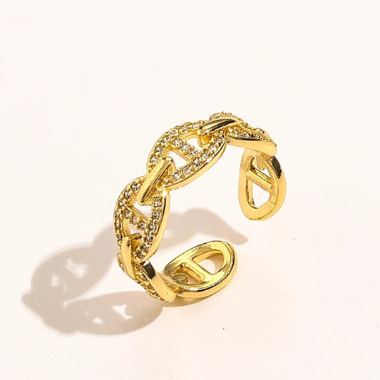 Copper Zirconium Real Gold Plated Ring,Rings Collection、He*mes Series