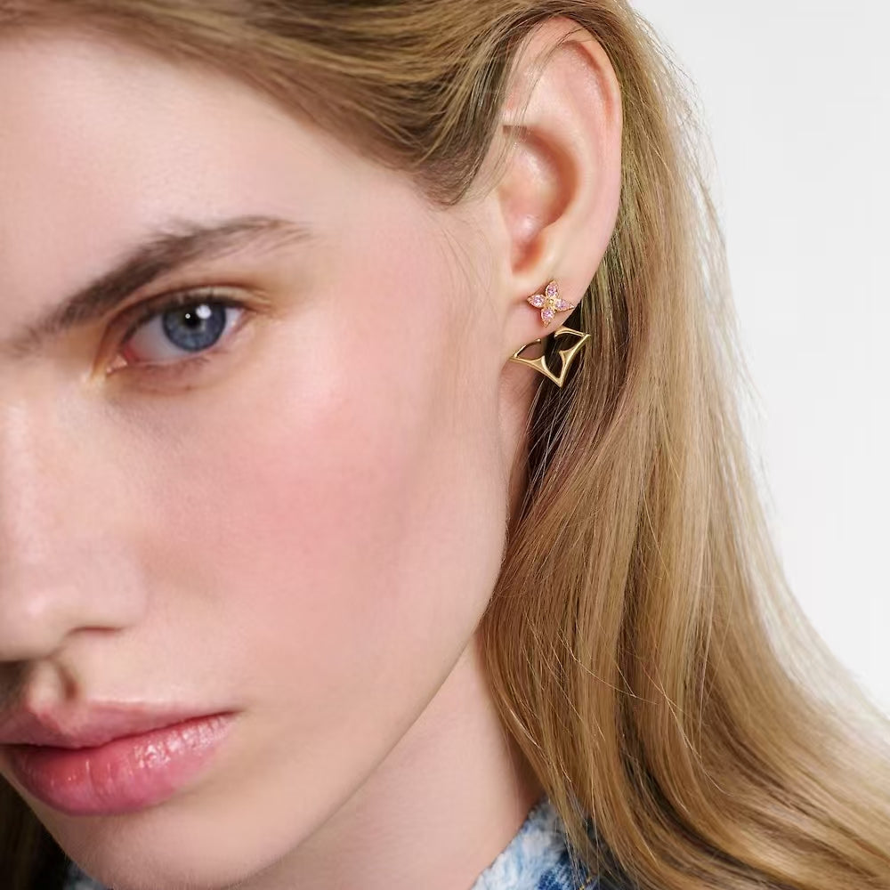 Pink Flower & Openwork Floral Stud Earrings
