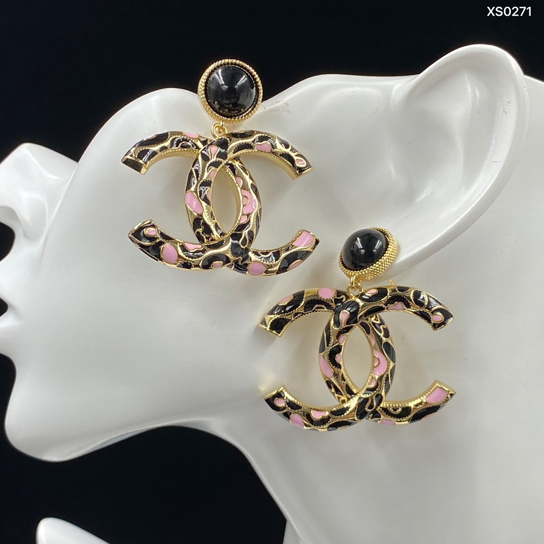 Pink Accent Interlocking-C Drop Earrings