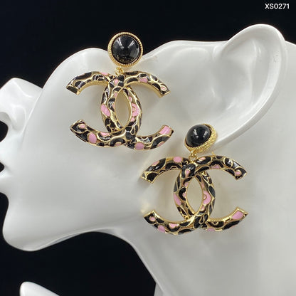 Pink Accent Interlocking-C Drop Earrings
