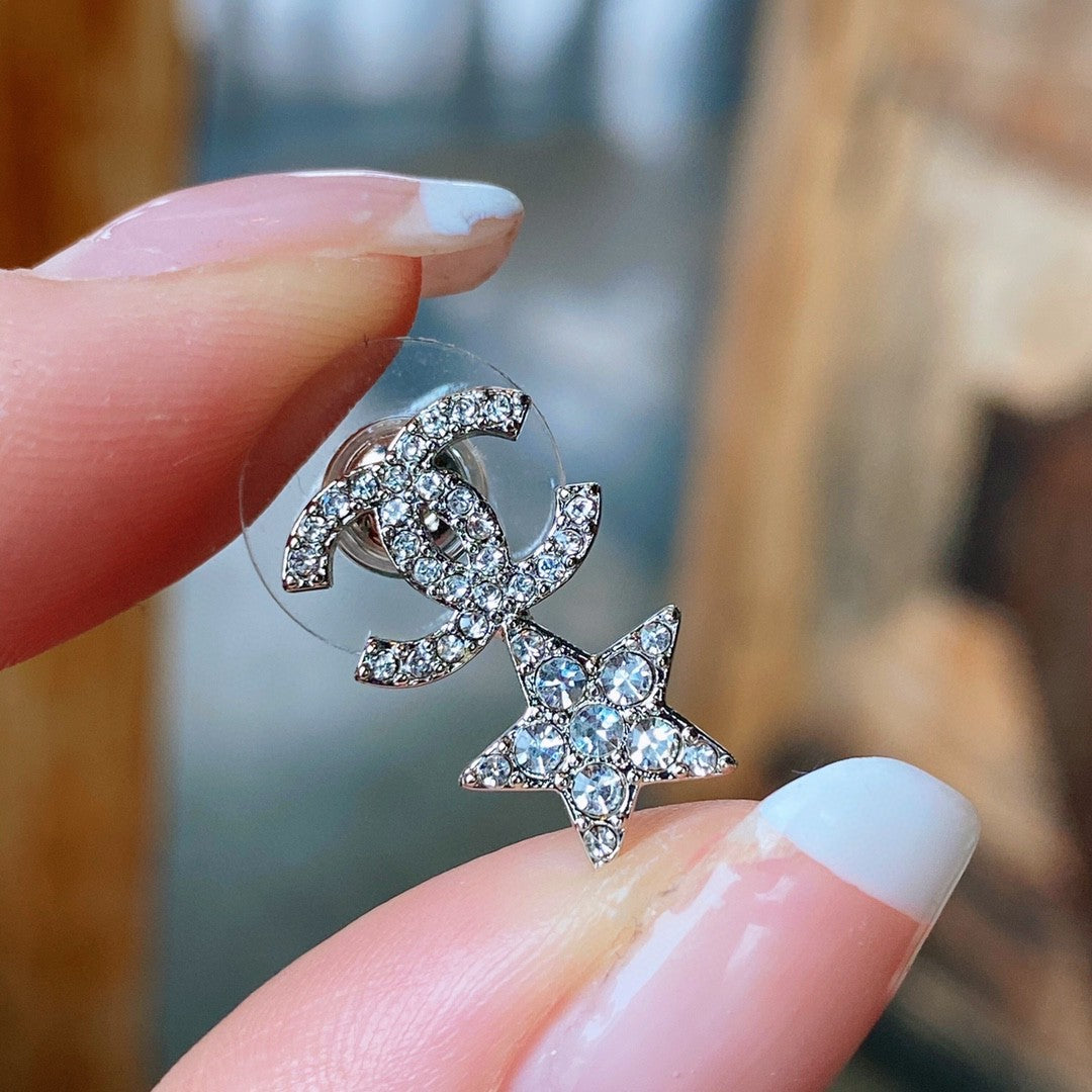 Pave Interlocking-C & Star Stud Earrings