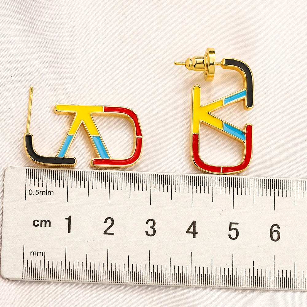 304 Stainless Steel Color-Block Oval Stud Earrings