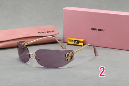Rimless Rectangle Sunglasses with Logo Temple Panels