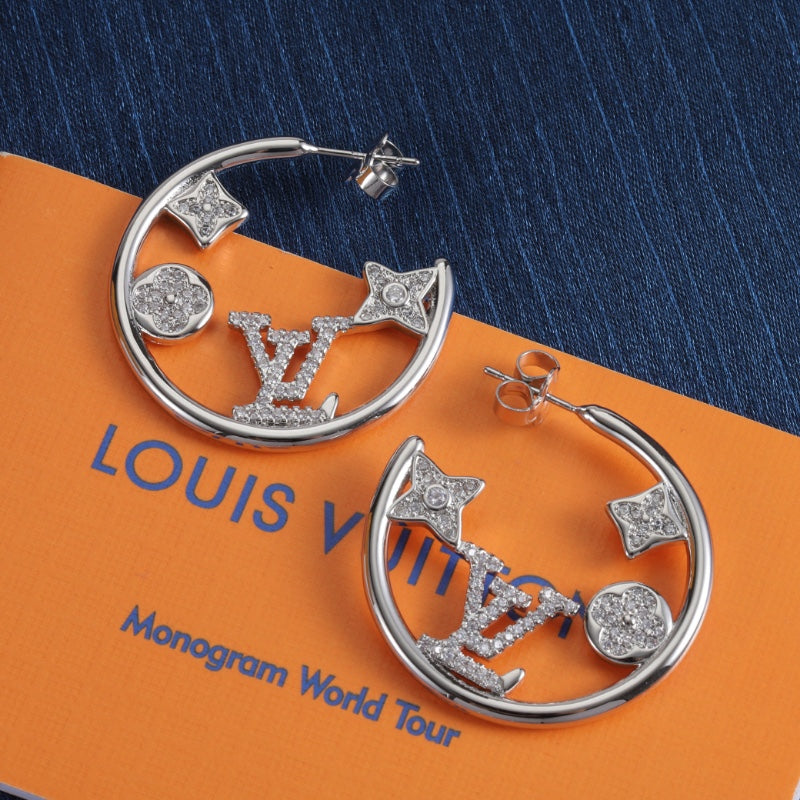 Pave Floral & Monogram Hoop Earrings