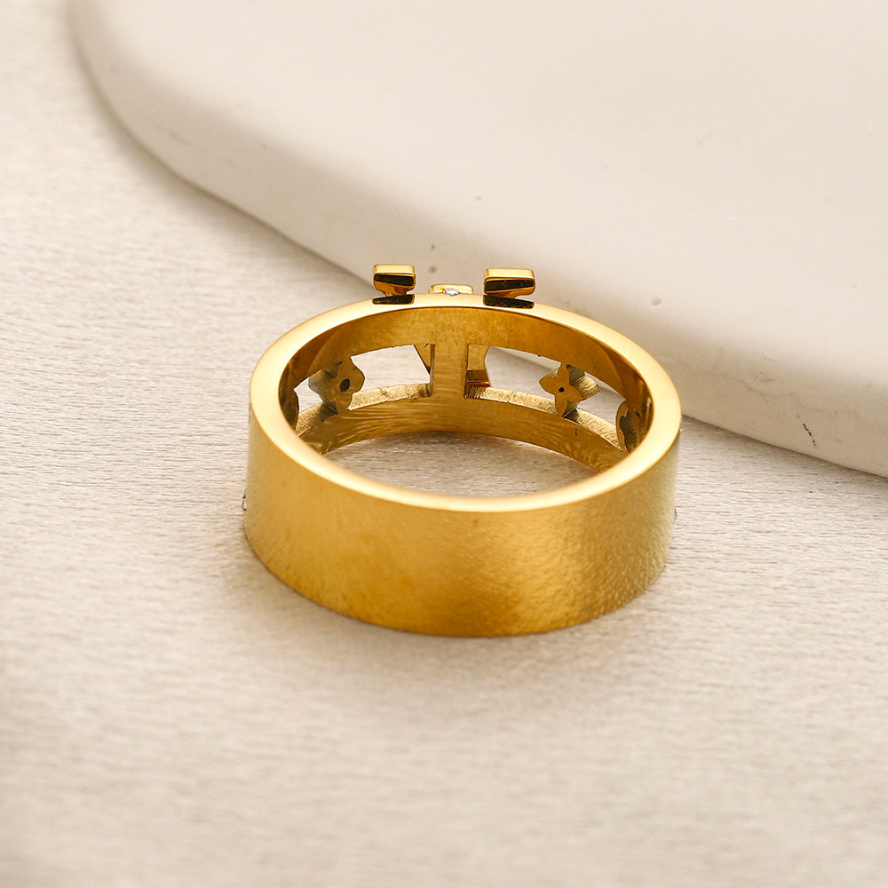 Copper Zirconium Real Gold Plated Ring,Rings Collection、L*V  Series