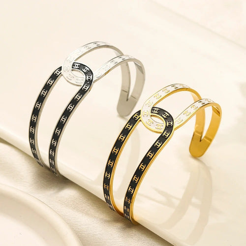 304 Stainless Steel Double-Band Color-Inlay Cuff Bracelet