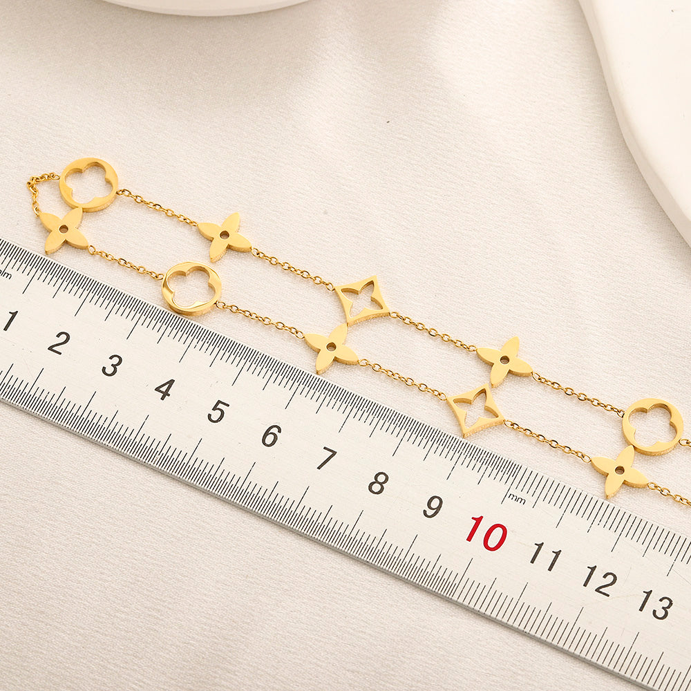 304 Stainless Steel Geometric Floral Link Necklace