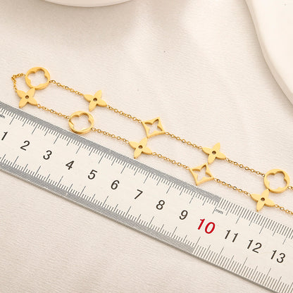 304 Stainless Steel Geometric Floral Link Necklace
