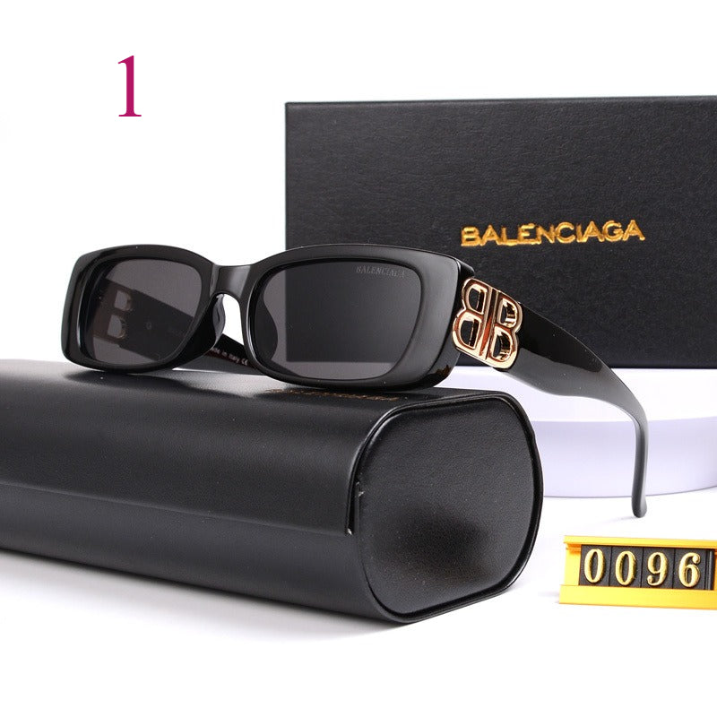 Rounded Rectangular Sunglasses with Decorative Logo Hinges