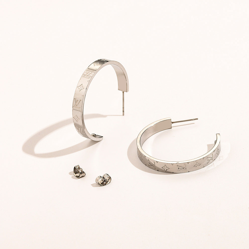 304 Stainless Steel Engraved Flat Band Hoop Earrings