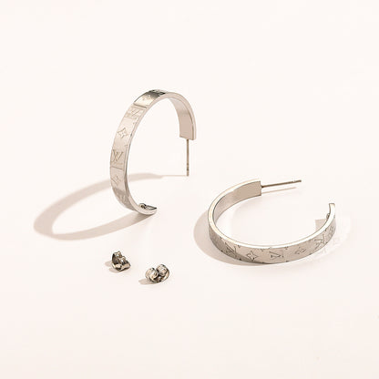 304 Stainless Steel Engraved Flat Band Hoop Earrings
