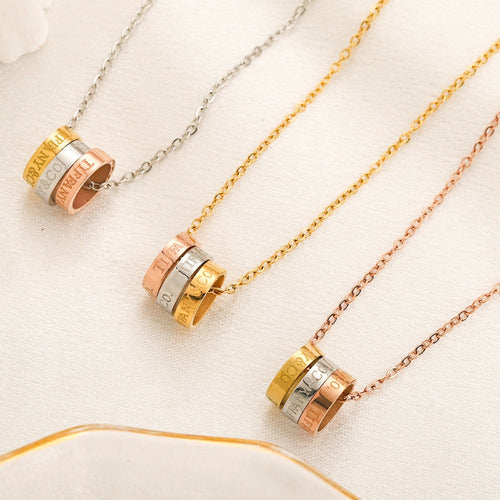 304 Stainless Steel Pave Double-Band Ring Pendant Necklace
