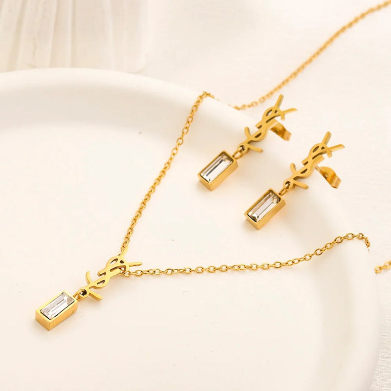 304 Stainless Steel Dragonfly & Rectangle Stone Earrings and Necklace Collection